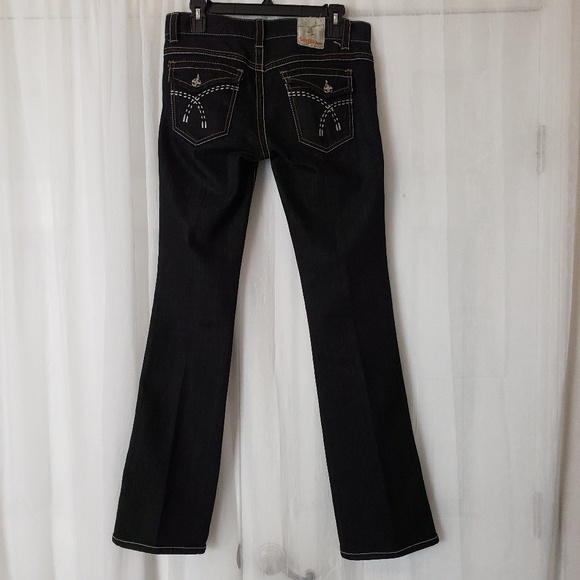 Dark Black Boot Cut Denim Jeans Stretch - Picture 2 of 8